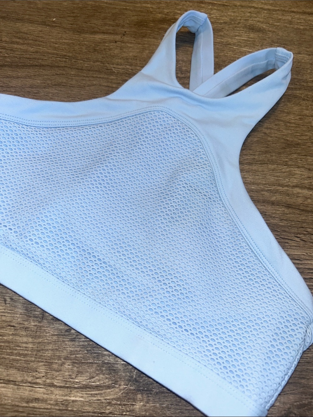Lorna Jane Light Blue Mesh Longline Sports Bra Criss Cross Back XS